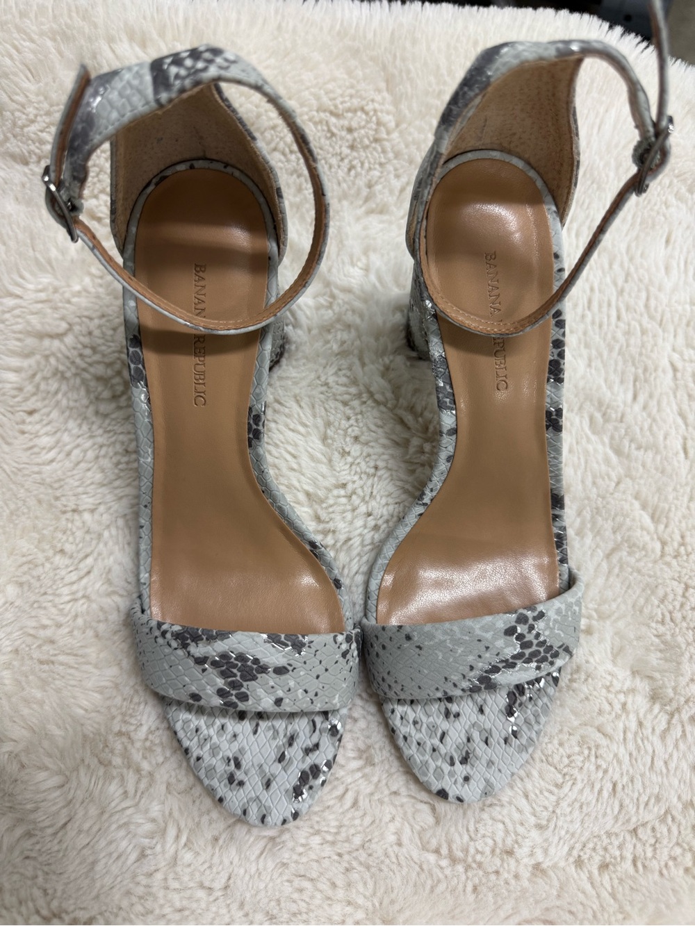 Banana Republic Grey Snake-Print Ankle Strap Heels